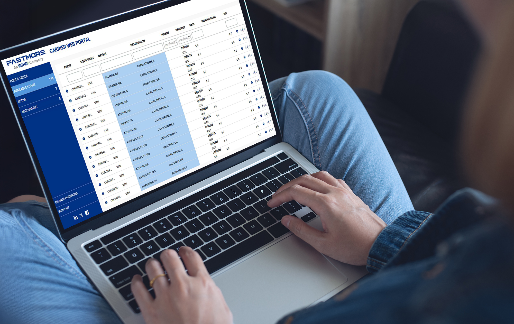 FastmoreHaul Screen on a laptop