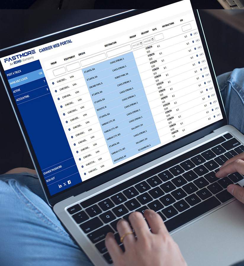 FastmoreHaul screen on a laptop.